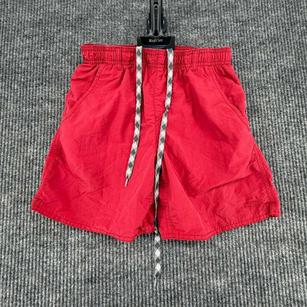 AFTCO Fishing Shorts Boys Size L 14/16 Red Excellent Nylon Drawstring Mesh Lined